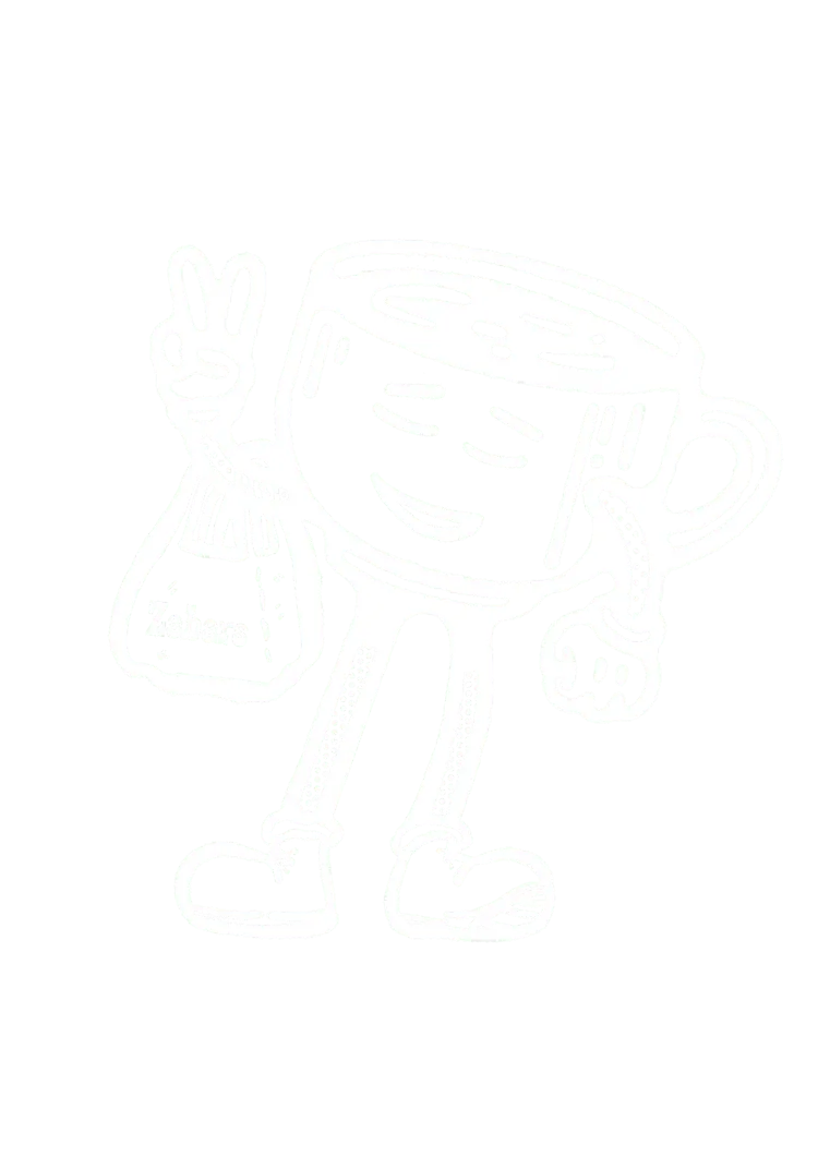 Illustration of the coffee cup mascot carrying a bag